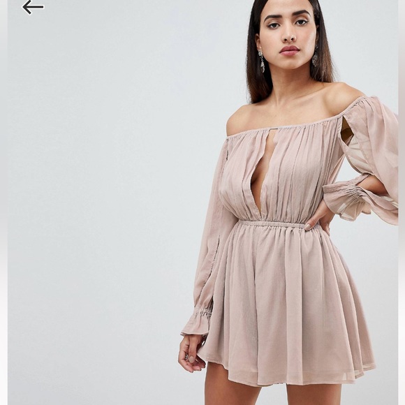 ASOS DESIGN Off Shoulder Romper With Cut Out Detail - Picture 1 of 12